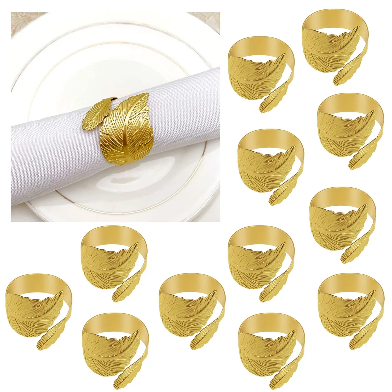 Set of 12 Gold Leaf Napkin Rings for Table Setting and Decorations - Perfect for Parties, Weddings, and Holidays Napkins wedding