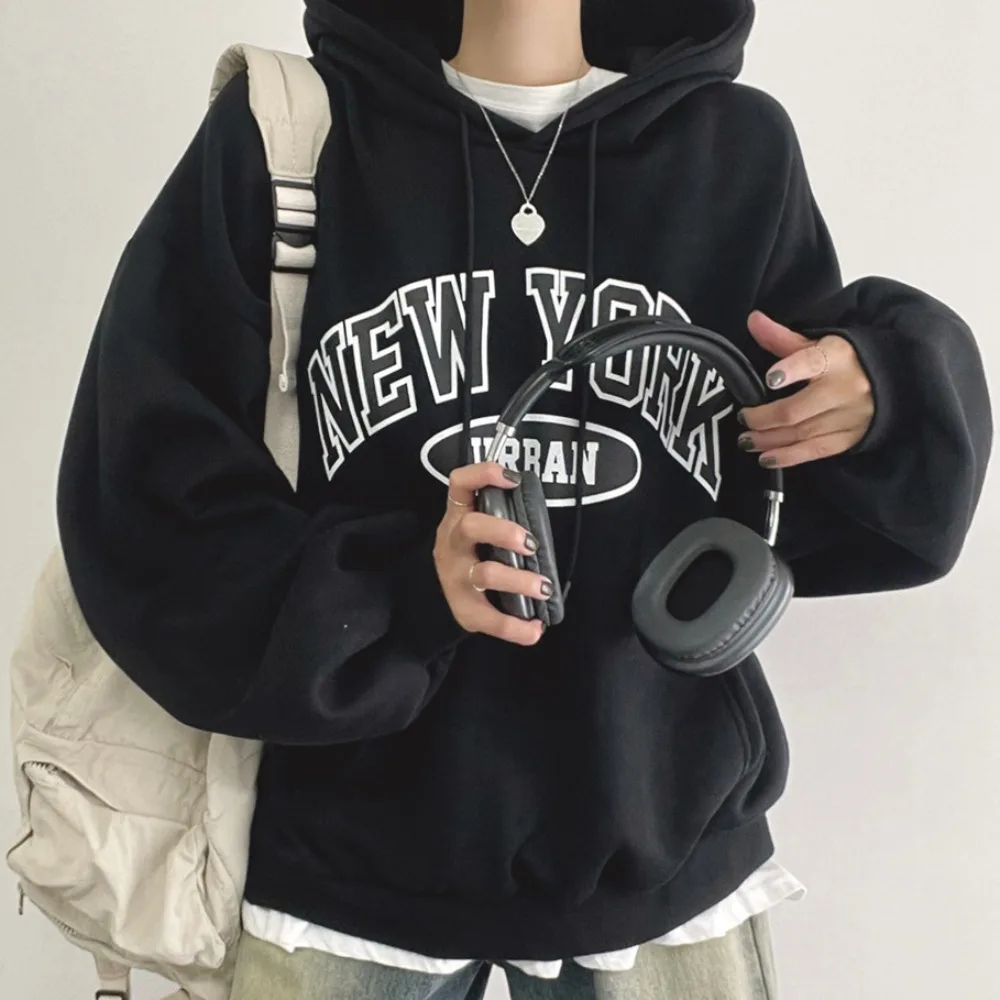 Felpa con cappuccio foderata Fce autunno inverno chic da donna lunga Sve Design vintage Sensation Lettering Casual Comodo streetwear