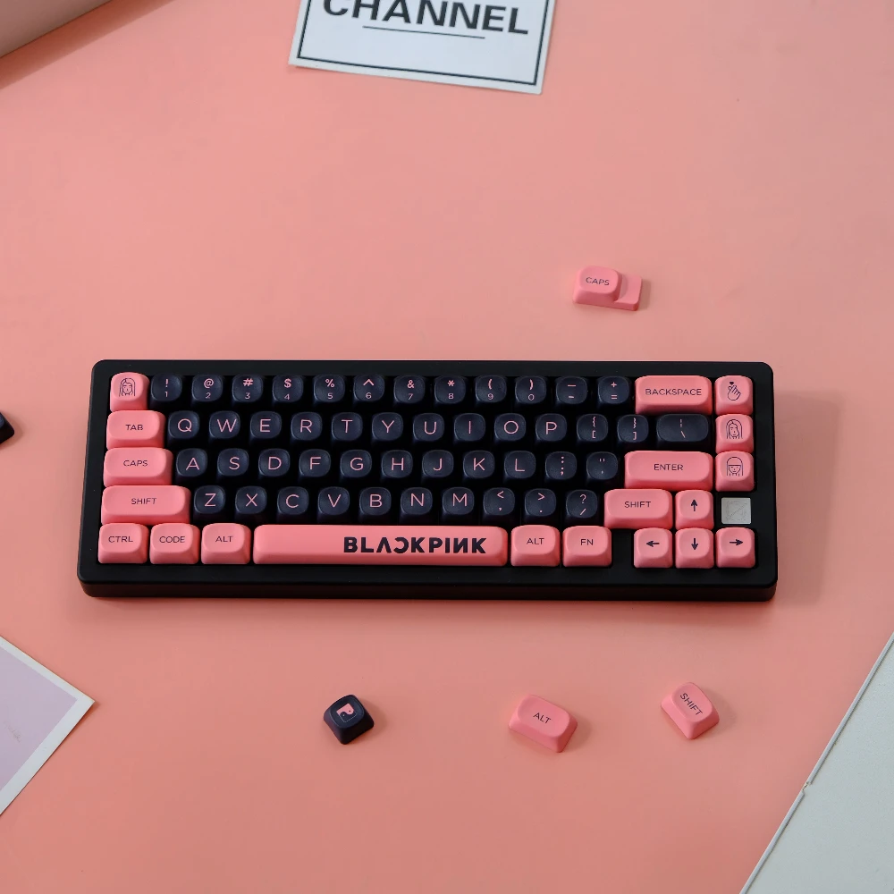 

132 клавиши, черно-розовые колпачки для клавиш XOA MOA, профиль, круглая сублимационная колпачок из ПБТ для механической клавиатуры MX, 61, 68, 75, 87 96 980 104