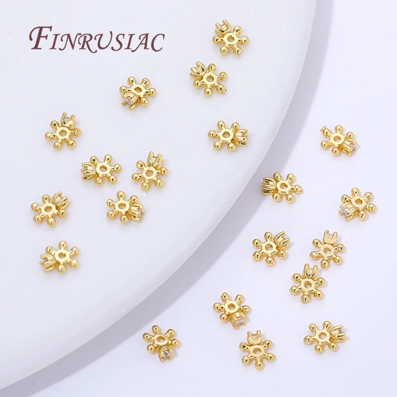 10/20Pcs 18K Gold Plated 4mm Snowflake Bead Cap For Jewelry,Brass Beads Caps For Bracelets&Necklace Making DIY Accessories