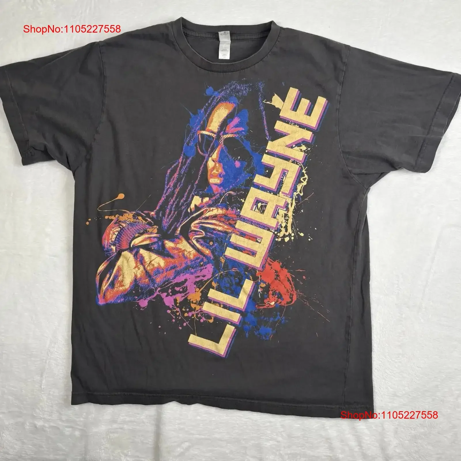 Y2K Anvil Lil Wayne Grey  T Shirt Rap Paint Splatter Men's Medium vintage Washed Breathable Top For Everyday Wear Casual Unisex