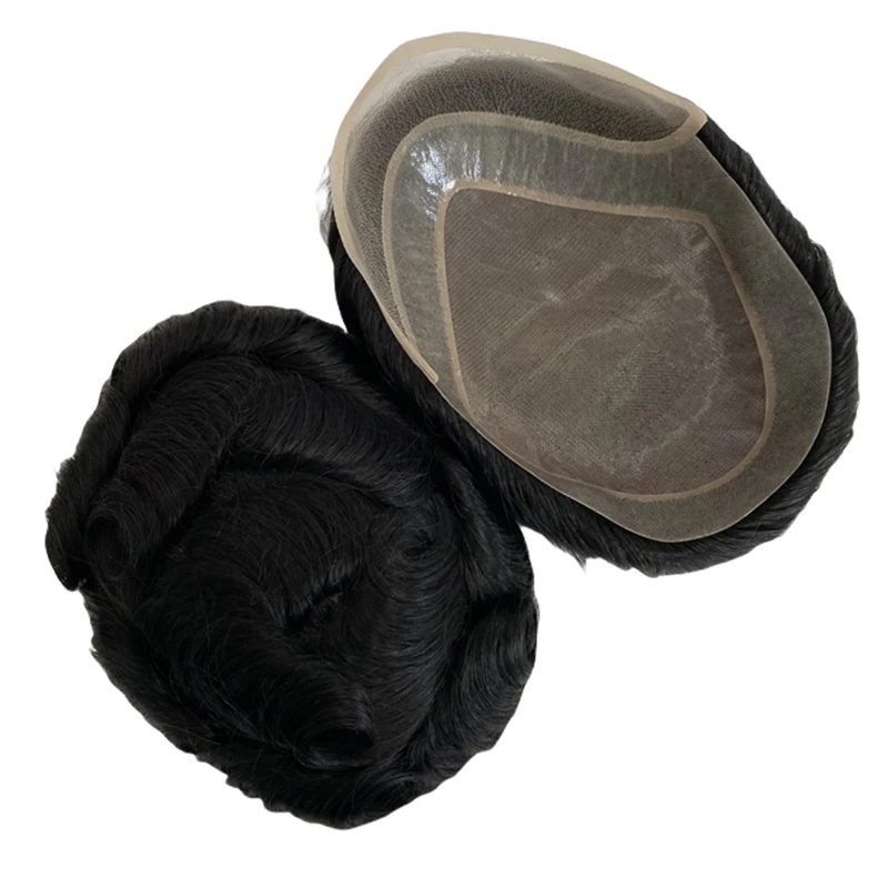 6 pouces postiches de cheveux humains vierges malaisiens 8x10 # 1 unité de dentelle avant de toupet mono Hollywood ondulé de couleur noir de jais 32 mm pour hommes