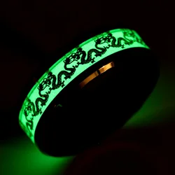 Luminous Plated Ring Dark Golden Chinese Dragon Inlay Green Background Fashion Men Fluorescent Glowing Rings Charm Jewelry Gifts