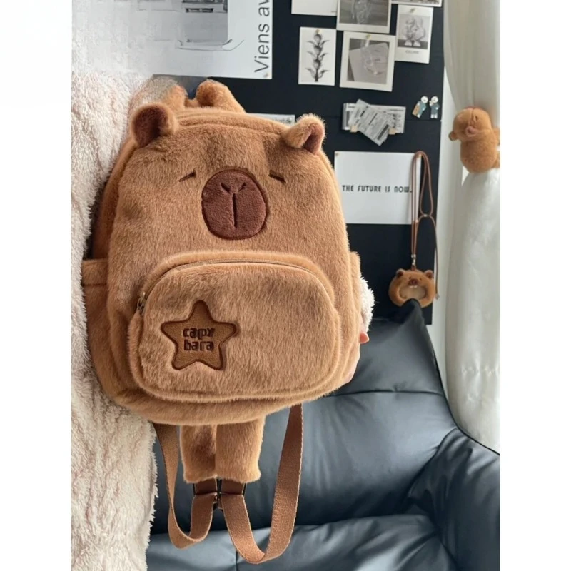 Mini Kapibara Plush Capybara Backpack Cute Versatile Fur Bag Female Cartoon Student Small Backpack Fashion Photography Items