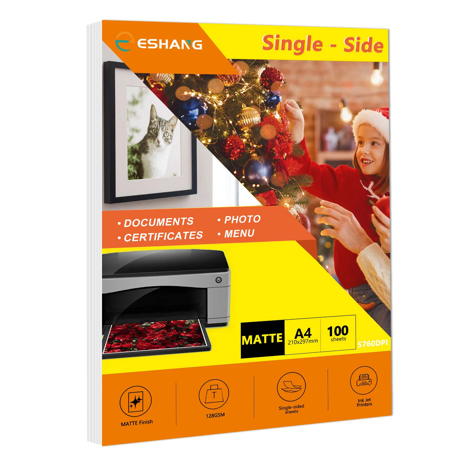 100 Sheets A4 Color Inkjet Matte Paper, for Documents, Menus, Certificates and Photo, for Festivals, Celebrations, Packaging