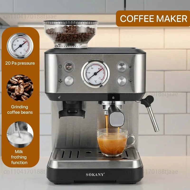 1.6L automatic automatic grinding drop Italian 20 Pa steam coffee machine grinding milk foam integrated coffee machine