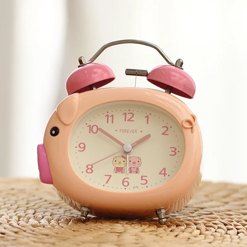 

Будильник с мультяшной поросенкой для детей и студентов - немые светящиеся креативные прикроватные часы для спальни