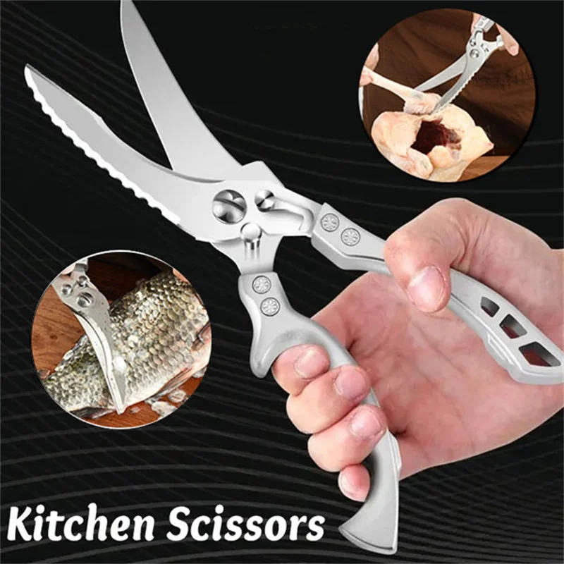 Multifunctional Kitchen Scissors Stainless Steel Powerful Chicken Bone Fruit Seafood  Fish Scale Scissors Kitchen Accessories