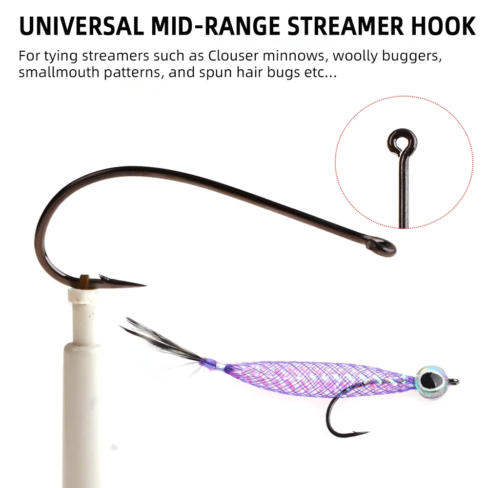 Vampfly 50pcs #2-#16 High Carbon Steel Streamer Fly Tying Hook for Squid Minnow Tube Fly Woolly Buggers Trout Bass Fishing Lures - view 2
