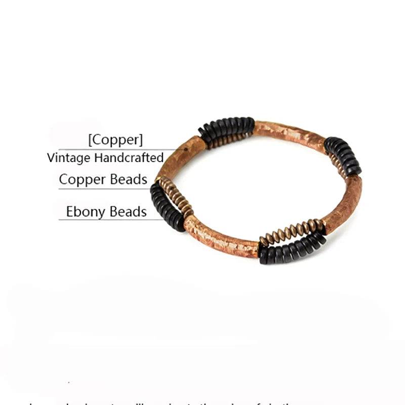 Handcrafted Antique Finish Copper Bracelet Black Wood Ebony Vintage Jewelry For Men Women Bangle Metal Street Wrist Accessories