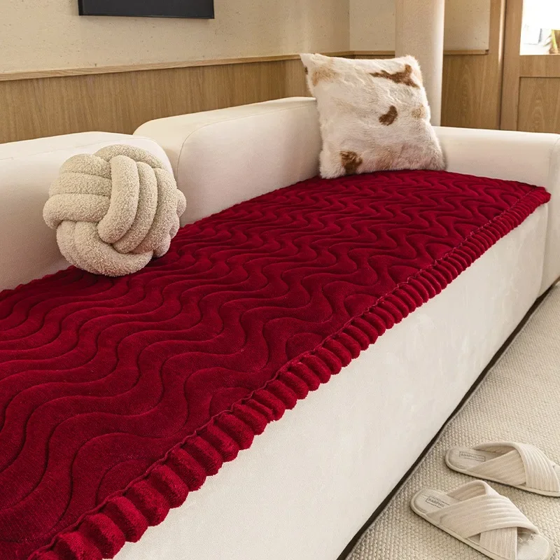 Flannel Wave Sofa Pad Anti Slip Thick Warm Winter Home Furniture Protector Four Tones Red Coffee Blue Cozy Couch Seat Cover Mat