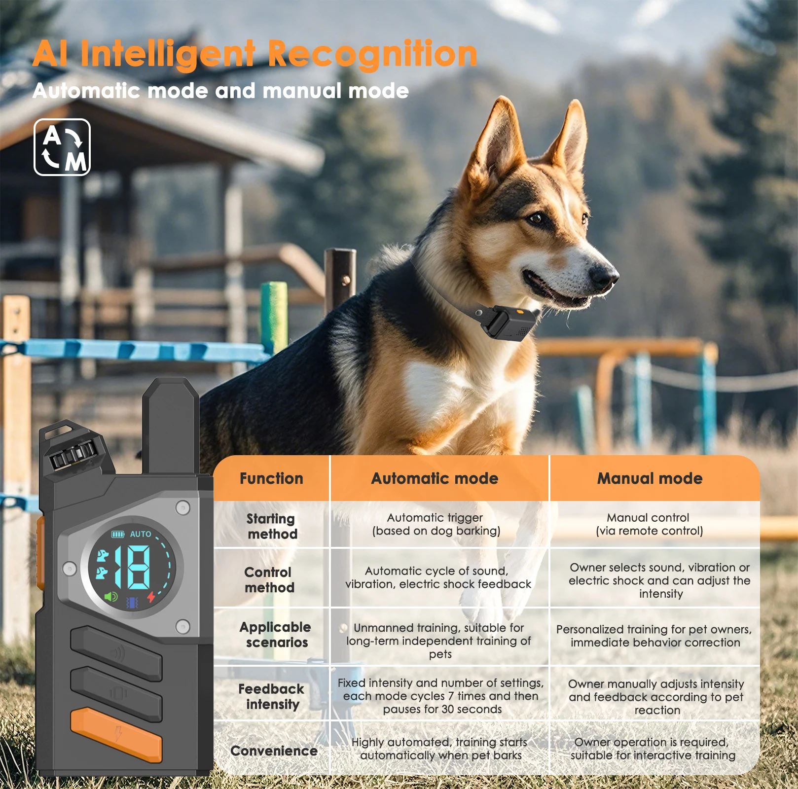 Rechargeable 1640 feet smart dog training collar nylon environmentally friendly remote control waterproof