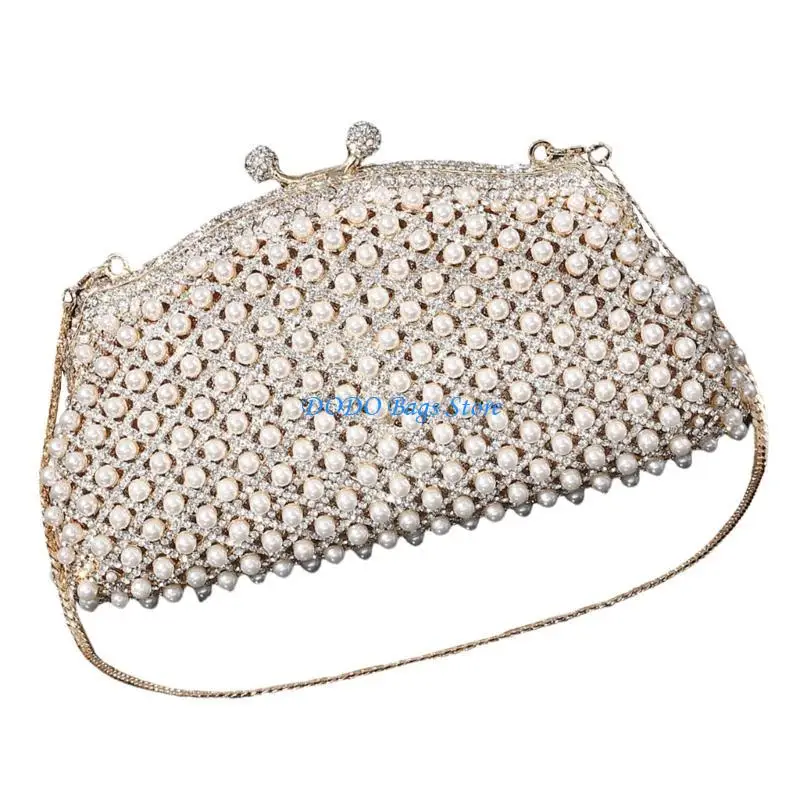 

Роскошный клатч для ужина со сверкающими стразами и жемчугом для женской свадьбы, сумки-кошелек с ремешком-цепочкой
