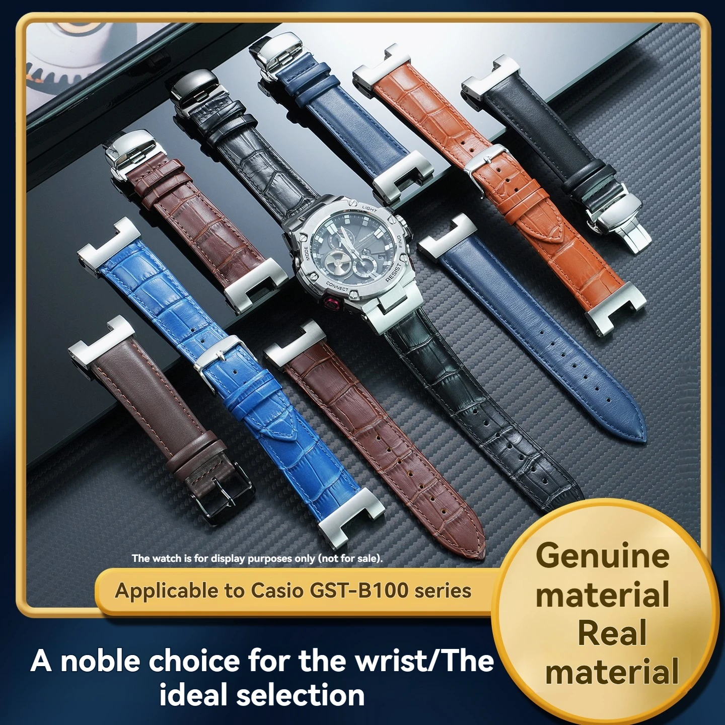 Leather watchband for Casio modified and upgraded first layer cowhide GST-B100/S110/W300/410 convex watch strap accessories