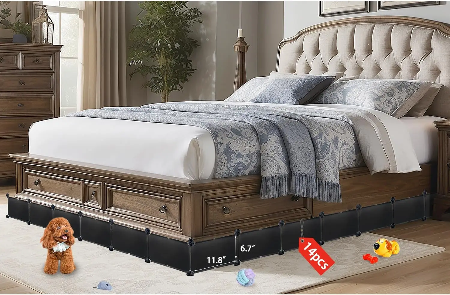 

Under Bed Blocker For Pets 6.7"" Height 166"" Length In Total,Under Couch Blocker Stop From Getting Under The Sofa Bed