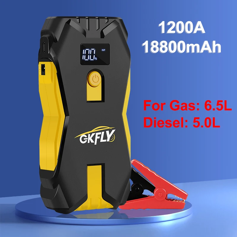 GKFLY 18800mAh Car Jump Starter Portable Power Bank Car Battery Booster 1200A Car Starting Device For Petrol 6.5L Diesel 5.0L