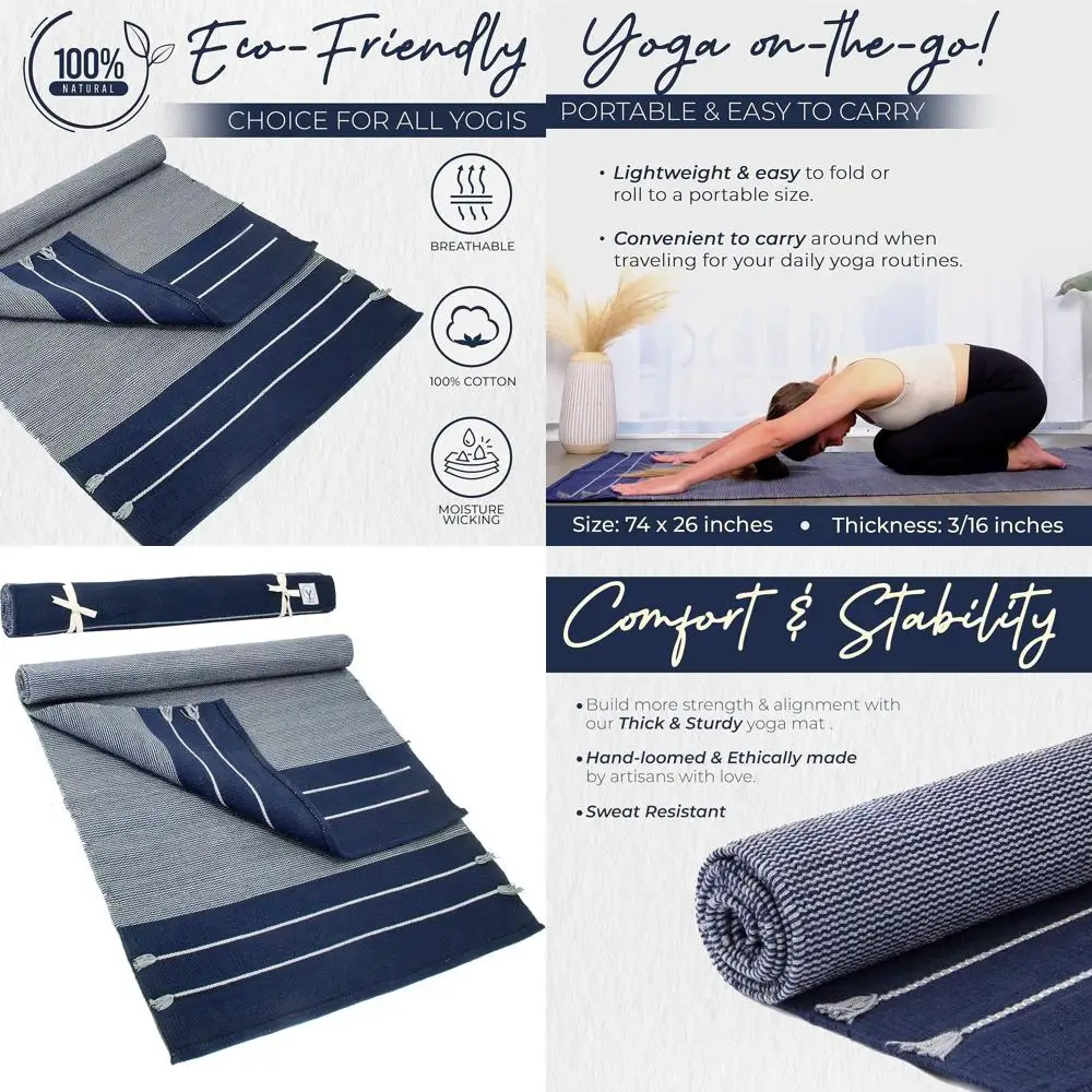 

Organic Cotton Yoga Mat - Handcrafted, Washable Natural Exercise Mat - 74 x 26 Multicolored