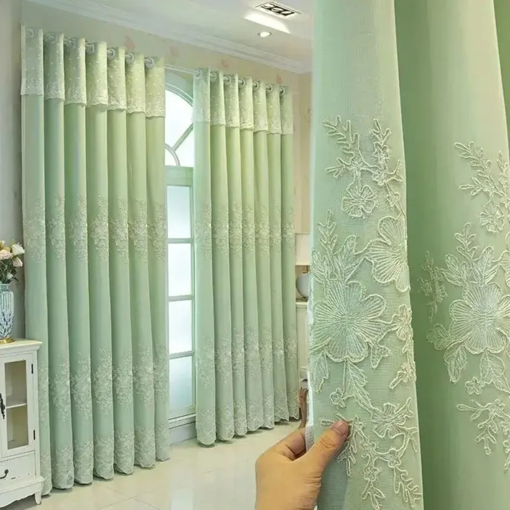 

Curtains Light Luxury Simple Thickened Fabric Embroidered Curtain Solid Color Blackout Curtains Living Room Bedroom
