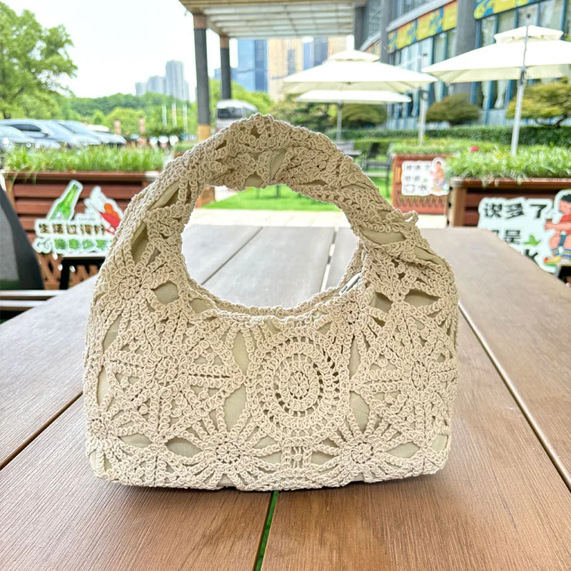 

Crochet Handbag Fashion Knit Shoulder Bag Lace Hollow-Out Women Underarm Tote Bag Bolsa Feminina Shopping Bag