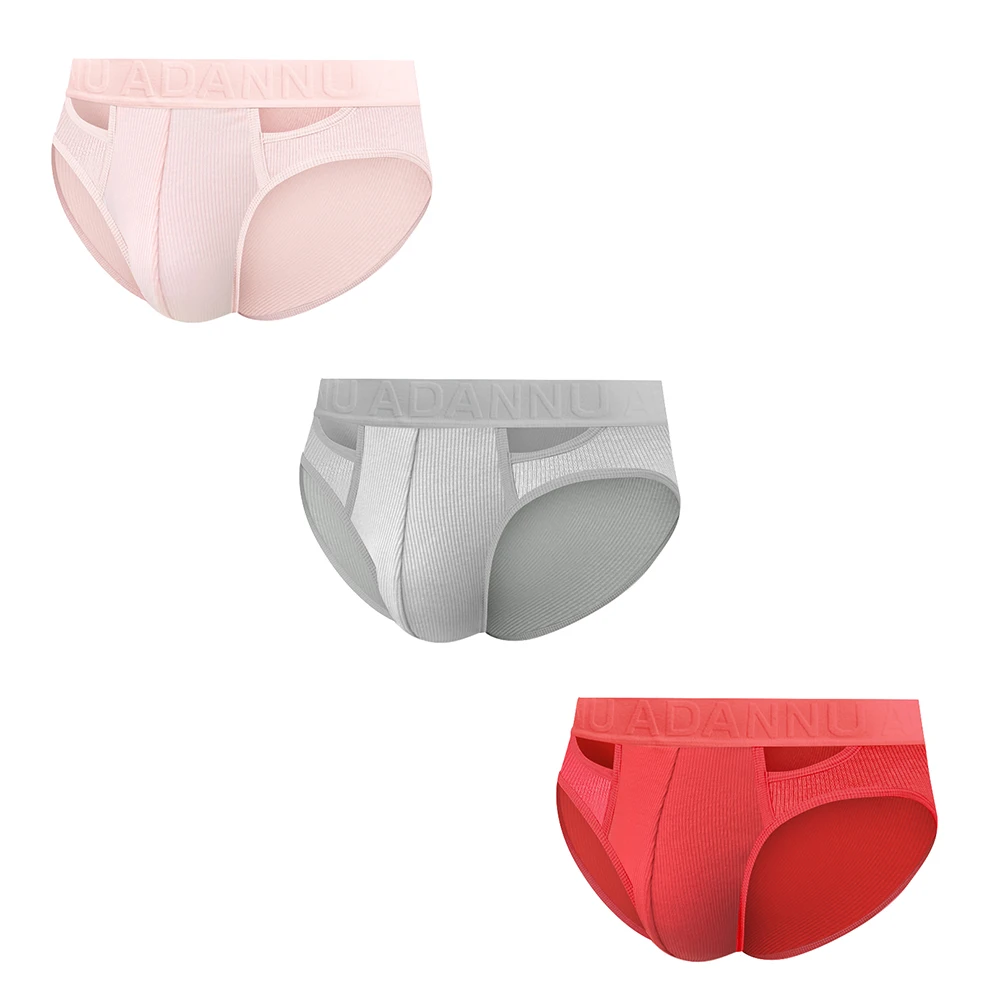 

3Pcs Men Cut Out Hollow Waist Briefs Thread Cotton Soft Breathable Double Pouch Male Triangle Underwear AD799