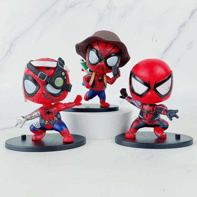 Disney Spider-Man Figures Anime Figures Wholesale Q Version Spider-Man Fighting Travel Model Ornaments Cute Doll Gifts