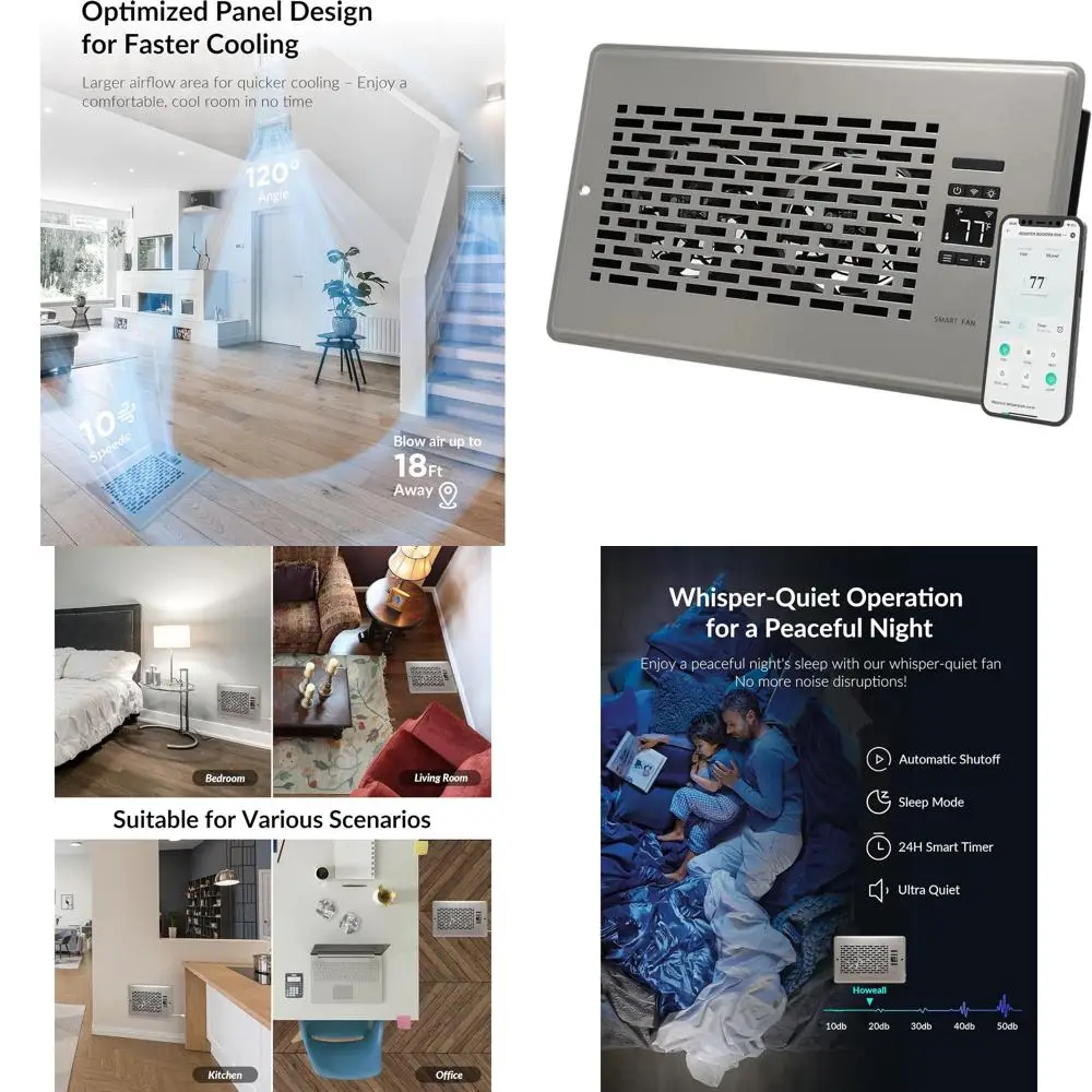 

6x10 Inch Quiet Smart Register Vent with Dual Temperature Control and App Connectivity