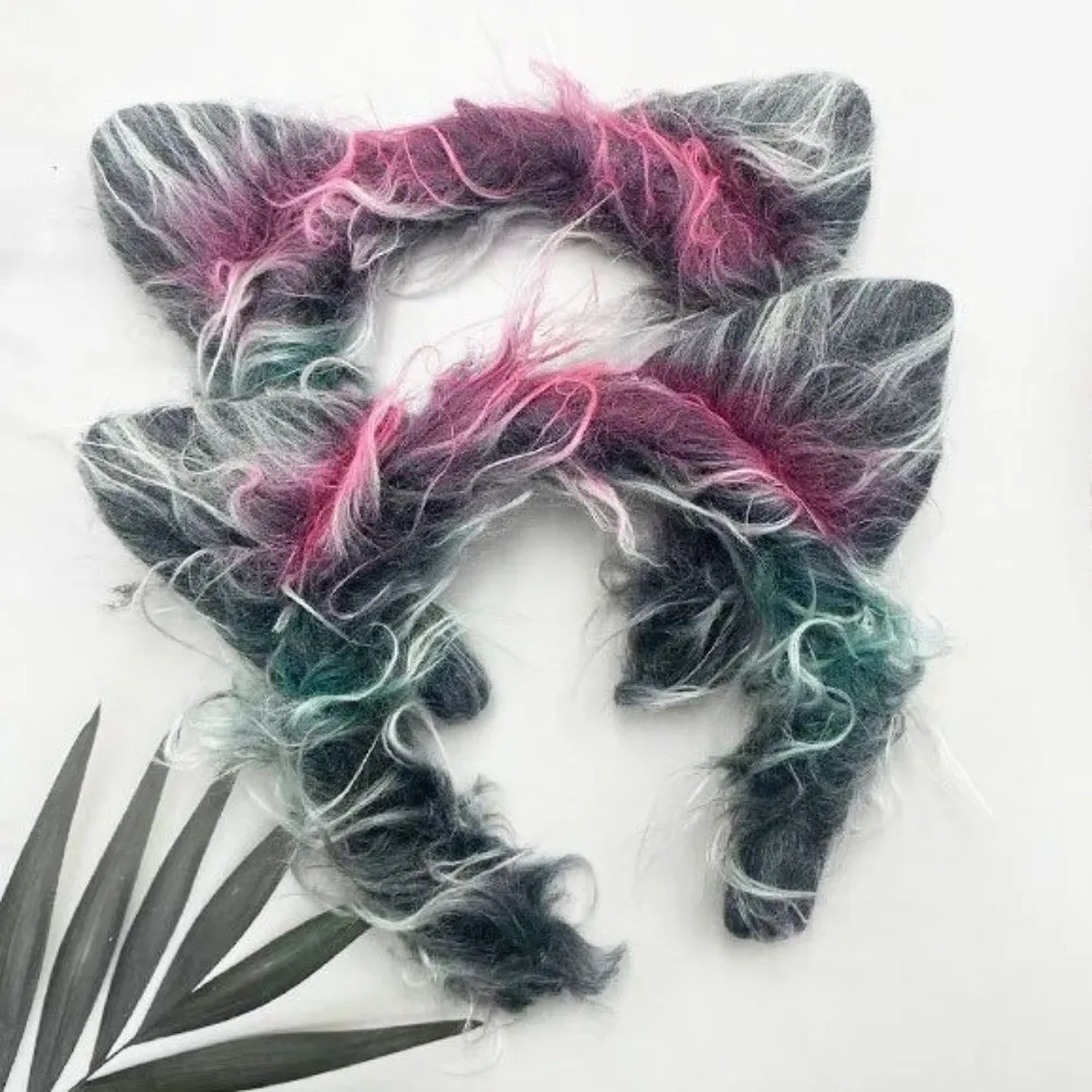 4pcs/set Furry Gray Wolf Costume Set Exquisite Fluffy Wolf Ear Headband Faux Fur Lightweight Plush Sleeve Cover Tail Kit