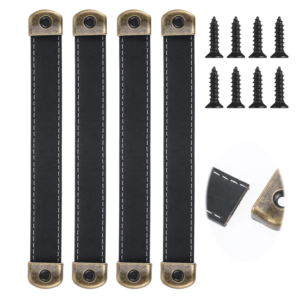 مقابض جلدية من البولي يوريثان، مقابض جلدية مقاومة للتآكل، نمط وظيفي، قوة أساسية من الحديد، مجموعة مقبض كاملة للأثاث