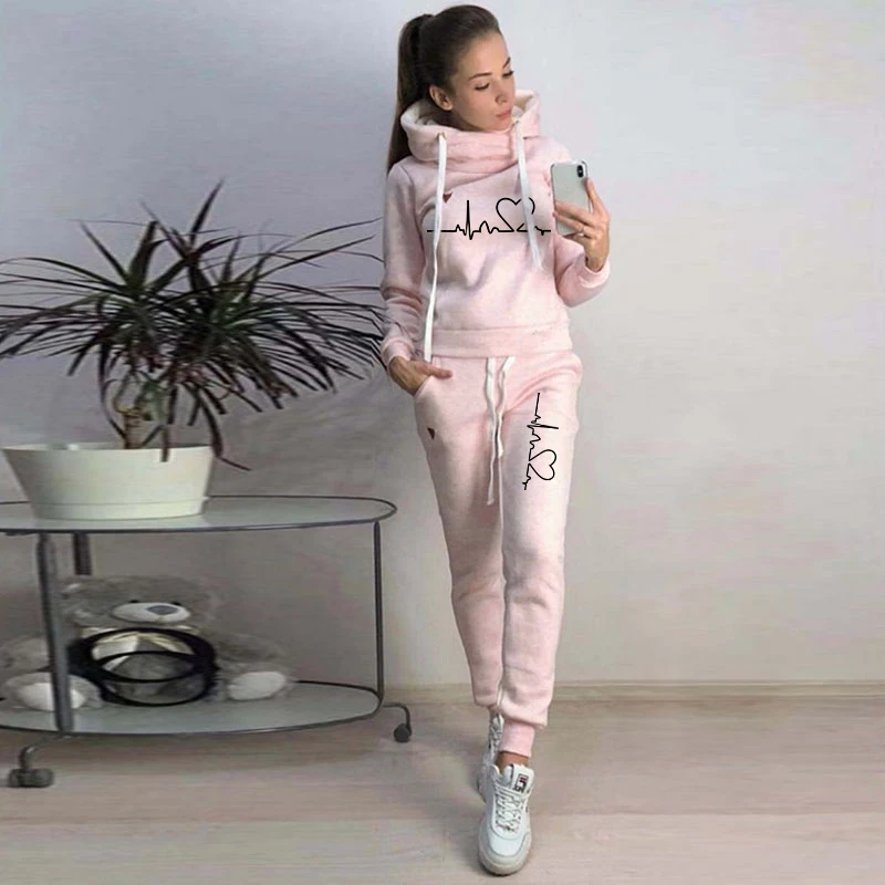 Sweats à capuche et pantalons à capuche pour femmes, pull Love Coussins, vêtements féminins décontractés imbibés PVD, survêtement, automne,