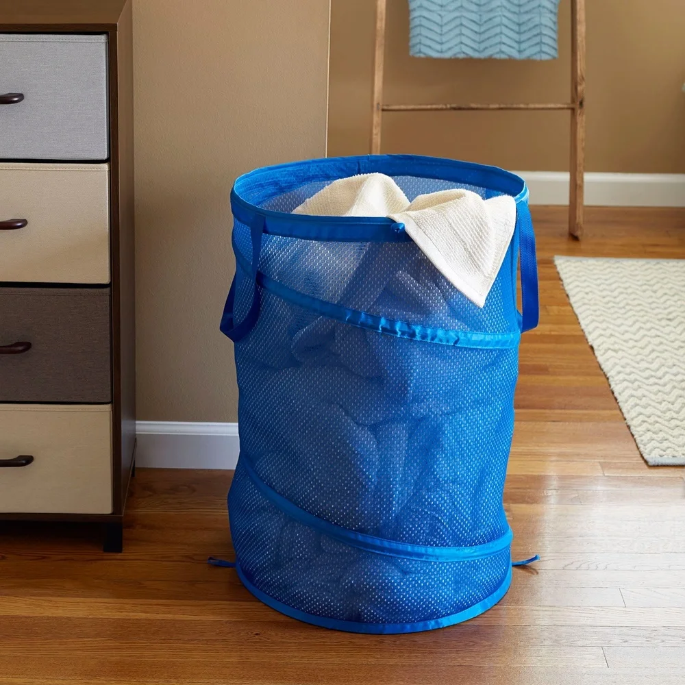 Pop Up Laundry Hamper Breathable Mesh Portable Storage Basket Easy Carry Design Convenient Collapsible Laundry Sorter Durable