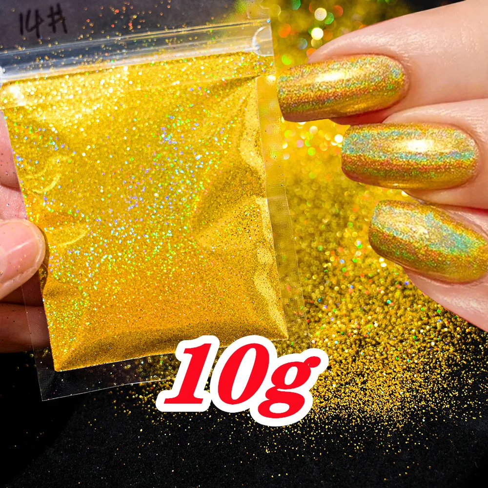 Laser holografischer Regenbogen-Nagelglitzer, 0,2 mm, glitzernde Nägel, Glitzerpulver, 10 g/5 g, schillernder Glitzerstaub, DIY-Nagelkunst-Dekoration