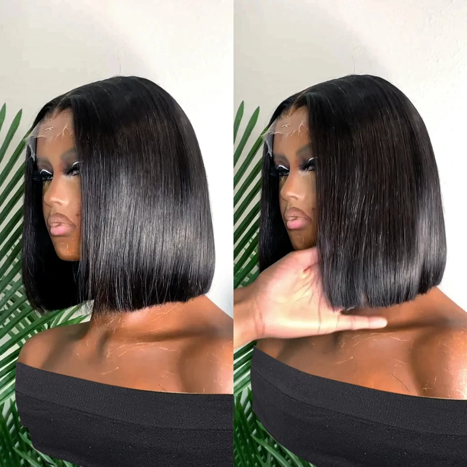 230% Short Straight Bob 13x4 Lace Frontal Human Hair Wigs Brazilian Remy Hair Preplucked 4x4 Transparent Lace Front Closure Wig