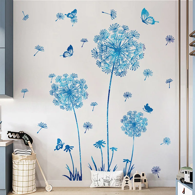 

Blue dandelion sticker living room bedroom decoration self adhesive wall art decal