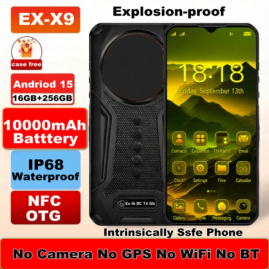 Without GPS /No WiFi /No Bluetooth /Without Camera Phone, 10000mAh Android14, 16GB+256GB, IP68 Waterproof Explosion Proof Phone