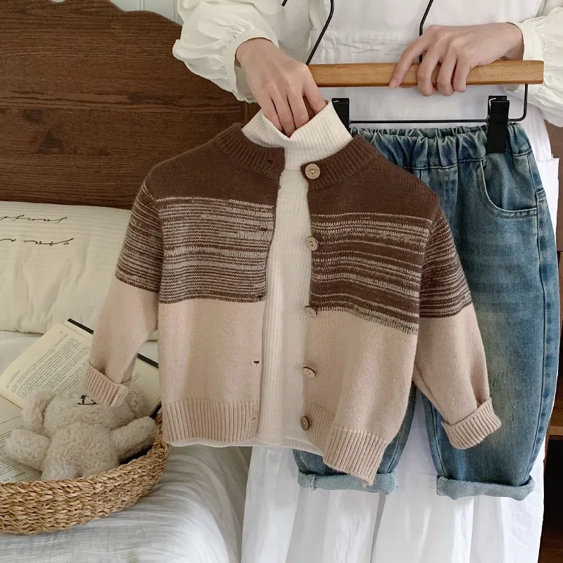 Children's Sweater Spring and Autumn Winter New Style Korean Knitted Sweater for Wearing Outside Boys' Versatile Casual Coat