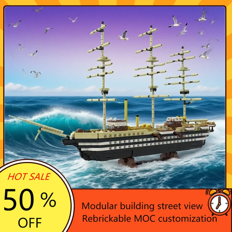 

3012 шт. MOC Amerigo Vespucci, изготовленная на заказ модель военного корабля, набор головоломок-сделай сам, технический сборный комплект, креативный подарок на день рождения/Рождество для детей