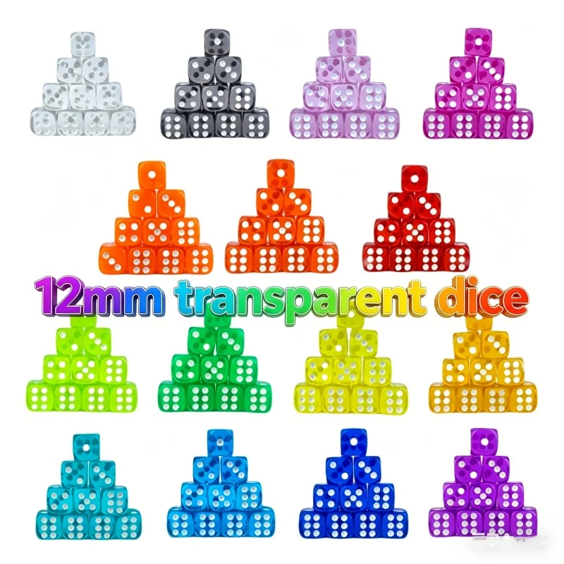 

10pc/lot D6 Dice 6 Faces Dice Casino Table Game Dice Transparent Color Acrylic Dice D6 12mm Casino Dice Set