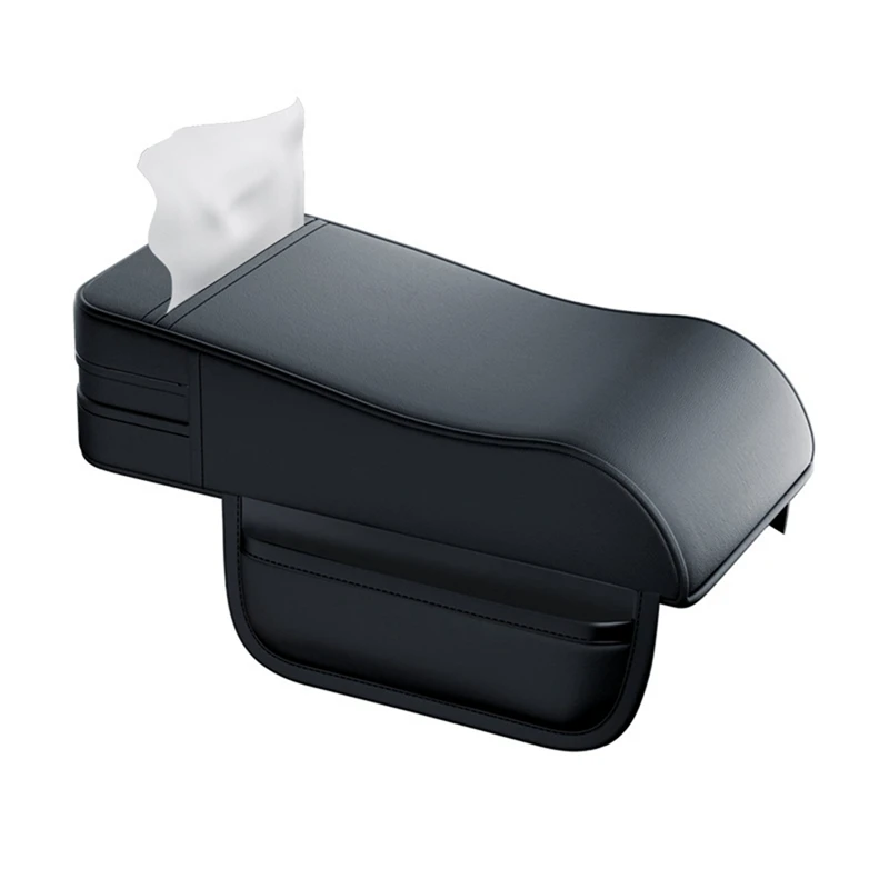 Car Armrest Box Height Pad Universal Central Elbow Rest Support Leather Auto Armrest Cover With Tissue Holder