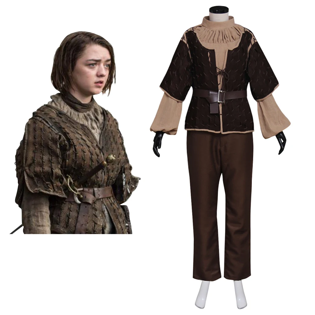 

TV Arya Stark Cosplay Costume Women's Retro Coat Top Pants Full Set Halloween Carnival Party Disguise Battle Uniform Suit