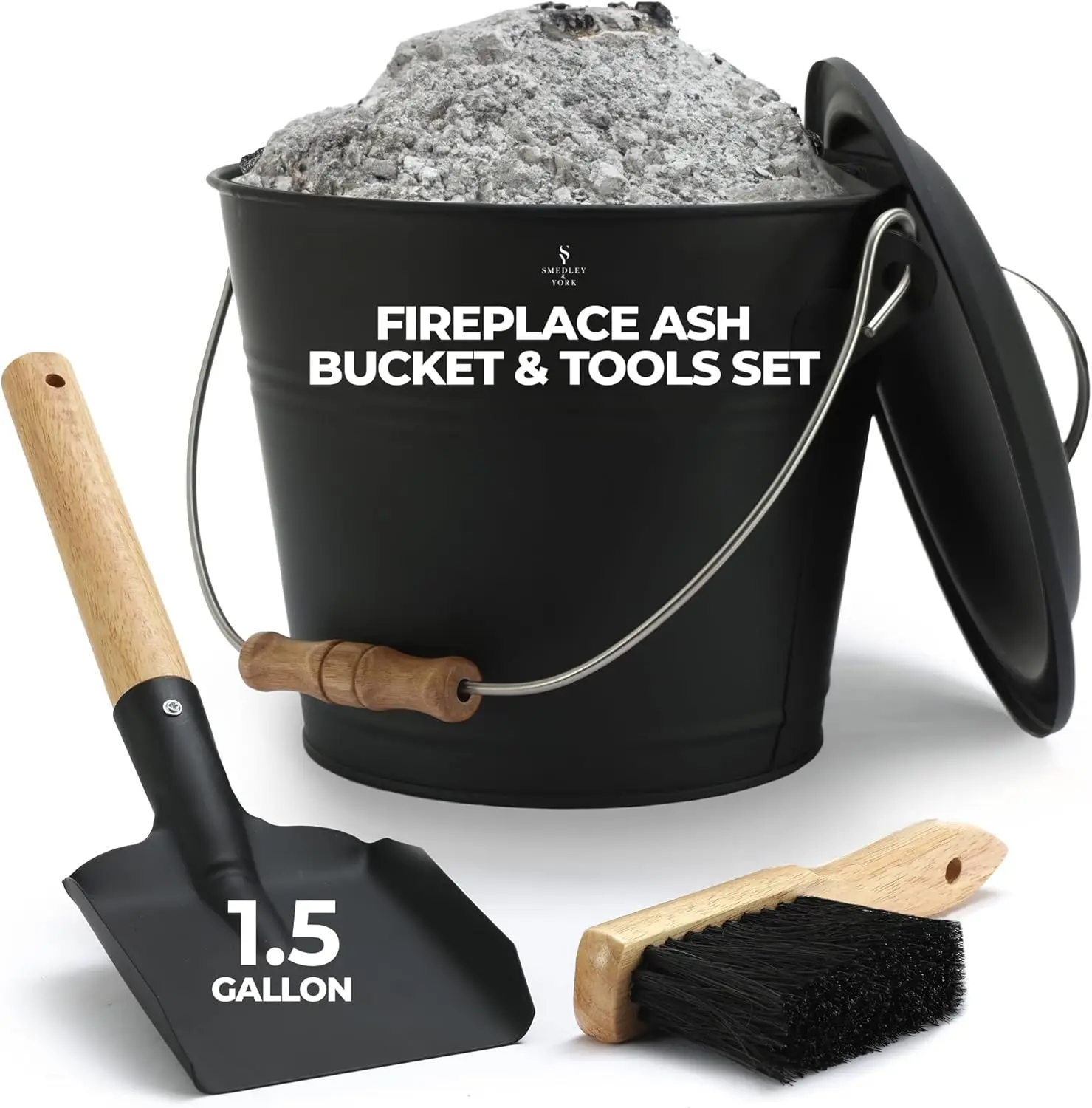 

Mini Ash Bucket with Lid, Fireplace Tools Set, 1.5 Gallon Galvanized Iron Can for Coal and Ashes