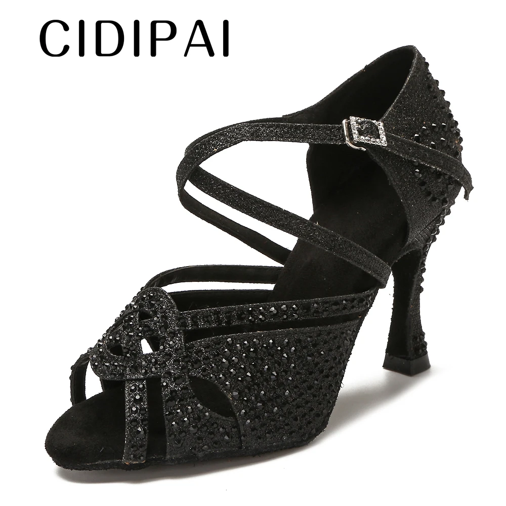 

CIDIPAI Golden Latin Dance Shoes For Woman Tango Salsa Ballroom Dance Heels Rhinestone Party Shoes Women Indoor Diamond Sandals