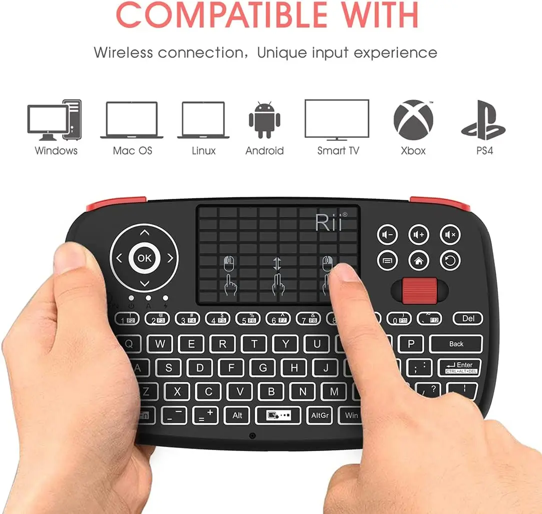 Mini Teclado Sem Fio Bluetooth, 2.4G, Retroiluminação, Portátil, Android, Windows, Smart TV Box, Sistema dos EUA, Rii i4, Original