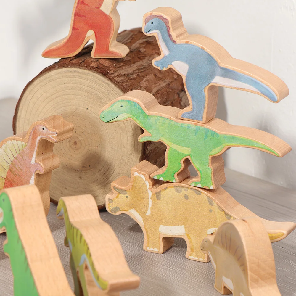 ألعاب مونتيسوري التعليمية ديناصور ألعاب مكعبات البناء الخشبية ألعاب مكعبات التوازن للأطفال للأطفال