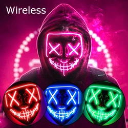 Máscara de purga LED de neón inalámbrica que brilla en la oscuridad, máscara de terror para Cosplay, máscaras para fiesta de disfraces de Halloween, vestido divertido brillante