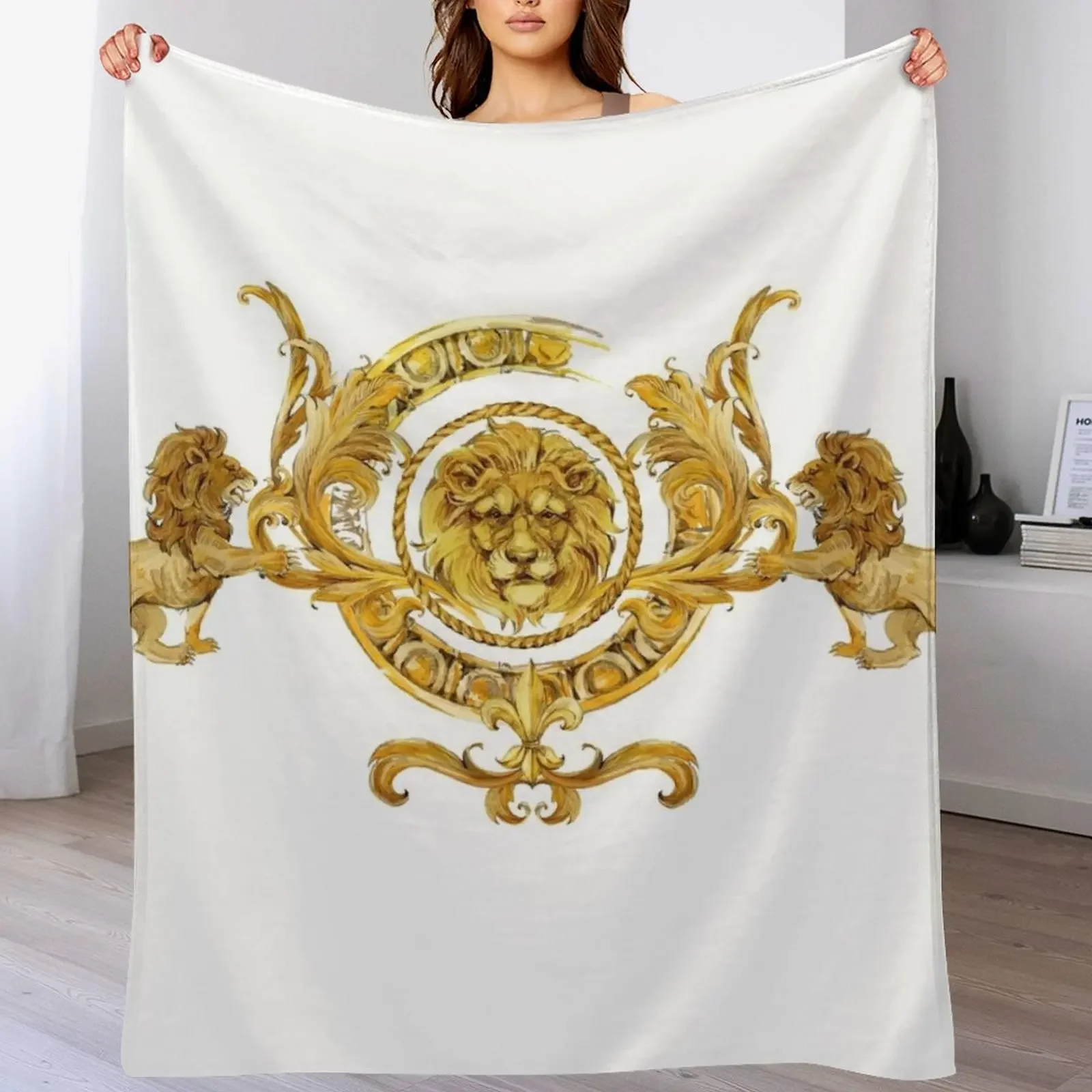 gold damask elements. vintage golden baroque luxury illustration. Throw Blanket Air Conditioner Soft Blanket for Office Home