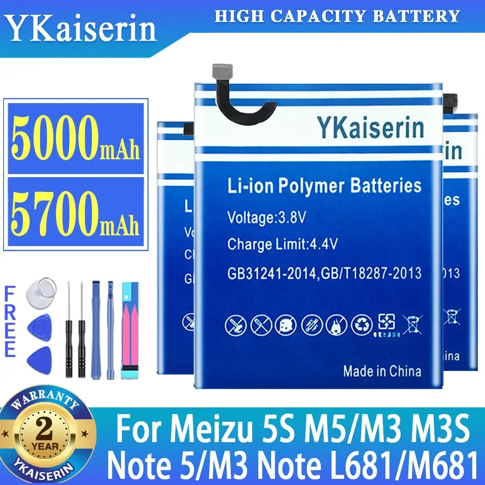 YKaiserin Battery for Meizu Note 5 M5 5S M5s/M3 M3s/M3 Note L681H M681H Battery BA621/ BA612/ BT15/ BT61/BT68 Phone Batteries