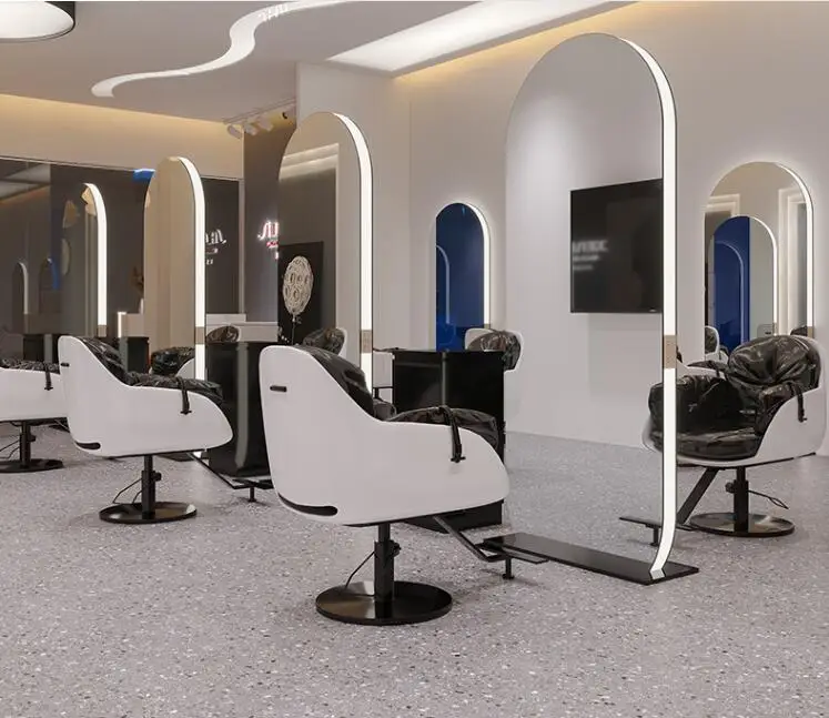 

Barbershop mirror hair salon special net red hair salon double-sided floor stainless steel mirror table with light hair cutting