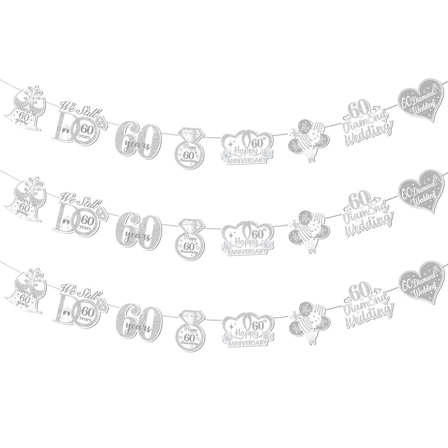 

60th Diamond Anniversary Garlands Banner 60th Wedding Decoration Silver We Still Do Years Cheers To Years Decor for Celebration