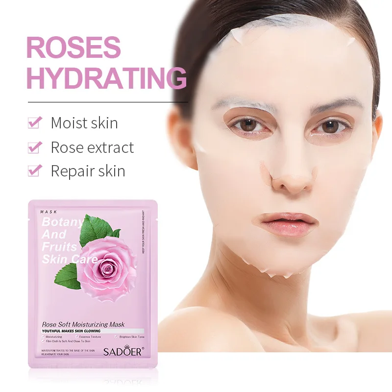 SADOER-Botanical Fruit Rose Essence Máscara Facial, Hidratante Hidratante, Reparação, Clareamento Cosmético, Atacado, 10 Pcs