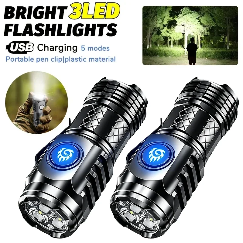 LED Ultra-bright Flashlight Built-in Battery Type-C Rechargeable Waterproof Torch for Outdoor Camping Hiking Emergency Lantern